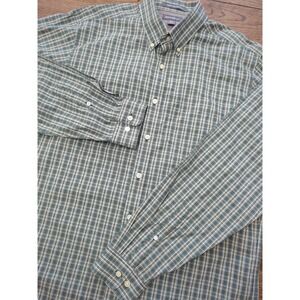Eddie Bauer Shirt Green White Plaid Wrinkle Free Relaxed Fit Cabincore Sz L Tall